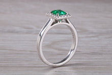 Load image into Gallery viewer, Emerald and Diamond Halo set Platinum Ring