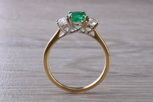 Load image into Gallery viewer, 1.40 carat Emerald and Diamond Trilogy Ring set in 18ct Gold, British Hallmarked