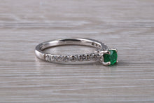 Load image into Gallery viewer, Emerald with Diamond set 18ct White Gold Ring