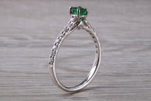 Load image into Gallery viewer, Emerald with Diamond set 18ct White Gold Ring