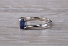Load image into Gallery viewer, Emerald cut Royal Blue Sapphire set Twist Shank Ring