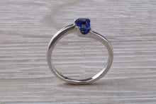 Load image into Gallery viewer, Emerald cut Royal Blue Sapphire set Twist Shank Ring