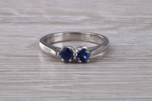 Load image into Gallery viewer, Two Very Sparkly Royal Blue Sapphires set Platinum Ring