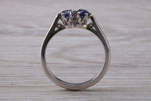 Load image into Gallery viewer, Two Very Sparkly Royal Blue Sapphires set Platinum Ring