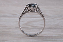 Load image into Gallery viewer, Antique Style One carat Blue Sapphire and Diamond set Platinum Ring