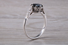 Load image into Gallery viewer, Antique Style One carat Blue Sapphire and Diamond set Platinum Ring