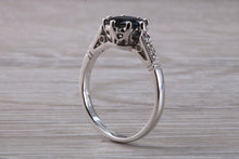 Load image into Gallery viewer, Antique Style One carat Blue Sapphire and Diamond set Platinum Ring