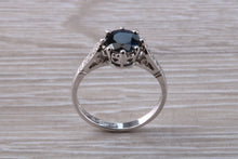 Load image into Gallery viewer, Antique Style One carat Blue Sapphire and Diamond set Platinum Ring