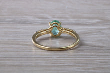 Load image into Gallery viewer, Dainty Oval cut Emerald and Diamond set Yellow Gold Ring