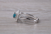 Load image into Gallery viewer, Blue Zircon and Diamond Double Halo set Ring
