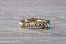 Load image into Gallery viewer, Blue Zircon and Diamond Encrusted 18ct Yellow Gold Ring