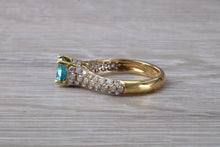 Load image into Gallery viewer, Blue Zircon and Diamond Encrusted 18ct Yellow Gold Ring