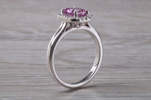 Load image into Gallery viewer, One carat Pink Sapphire and Diamond Halo set Ring