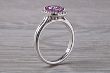 Load image into Gallery viewer, One carat Pink Sapphire and Diamond Halo set Ring