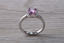 Load image into Gallery viewer, One carat Pink Sapphire and Diamond Halo set Ring