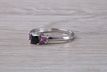 Load image into Gallery viewer, Unusual Combination of Blue and Pink Sapphire Trilogy Ring