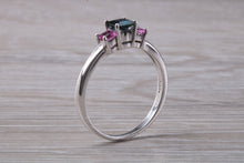 Load image into Gallery viewer, Unusual Combination of Blue and Pink Sapphire Trilogy Ring