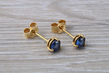 Load image into Gallery viewer, Blue Sapphire set Yellow Gold Stud Earrings