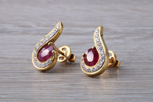 Load image into Gallery viewer, Ruby and Diamond set 18ct Yellow Gold Earrings