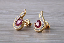 Load image into Gallery viewer, Ruby and Diamond set 18ct Yellow Gold Earrings