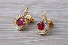 Load image into Gallery viewer, Ruby and Diamond set 18ct Yellow Gold Earrings