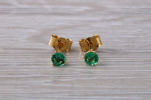 Load image into Gallery viewer, Round cut Emerald set 18ct Yellow Gold Solitaire Earrings