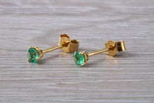 Load image into Gallery viewer, Round cut Emerald set 18ct Yellow Gold Solitaire Earrings