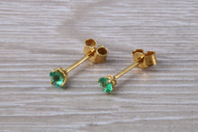 Load image into Gallery viewer, Round cut Emerald set 18ct Yellow Gold Solitaire Earrings
