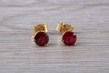 Load image into Gallery viewer, Stunning 1 carat Ruby Solitaire set 18ct Yellow Gold Earrings