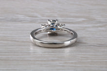 Load image into Gallery viewer, Emerald cut Blue Sapphire and Diamond Trilogy Ring