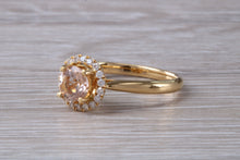 Load image into Gallery viewer, One carat Morganite and Diamond Halo set Ring