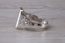 Load image into Gallery viewer, Family Crest Engraved Large Chunky Patterned Signet Ring in Sterling Silver