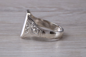 Family Crest Engraved Large Chunky Patterned Signet Ring in Sterling Silver