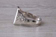 Load image into Gallery viewer, Family Crest Engraved Large Chunky Patterned Signet Ring in Sterling Silver