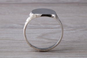 Family Crest Engraved Large Chunky Patterned Signet Ring in Sterling Silver