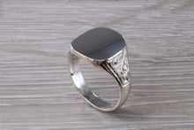 Load image into Gallery viewer, Family Crest Engraved Large Chunky Patterned Signet Ring in Sterling Silver