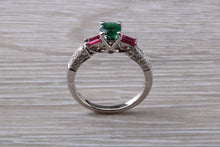 Load image into Gallery viewer, Emerald, Ruby and Diamond set 18ct White Gold Ring