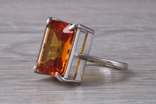 Load image into Gallery viewer, Large Rectangle cut Orange Citrine set White Gold Ring