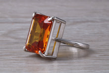 Load image into Gallery viewer, Large Rectangle cut Orange Citrine set White Gold Ring, Chunky Ring