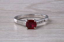 Load image into Gallery viewer, One carat Cushion cut Blood Red Ruby and Diamond set Ring