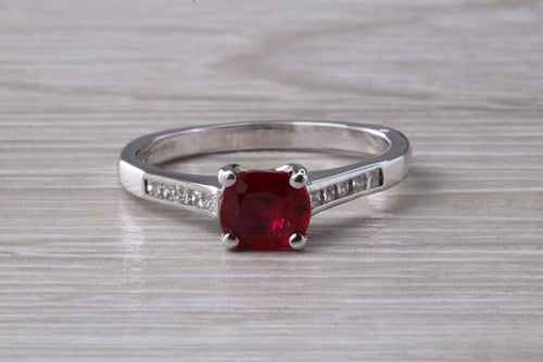 One carat Cushion cut Blood Red Ruby and Diamond set Ring