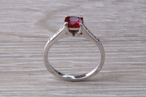 One carat Cushion cut Blood Red Ruby and Diamond set Ring