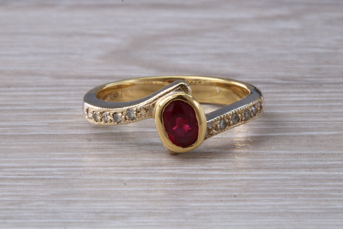 Ruby and Diamond Crossover Two Tone Gold Ring