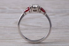 Load image into Gallery viewer, Round Diamond and Teardrop cut Ruby Trilogy Ring