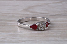 Load image into Gallery viewer, Round Diamond and Teardrop cut Ruby Trilogy Ring