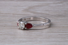 Load image into Gallery viewer, Round Diamond and Teardrop cut Ruby Trilogy Ring