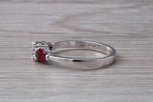 Load image into Gallery viewer, Round Diamond and Teardrop cut Ruby Trilogy Ring