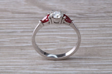 Load image into Gallery viewer, Round Diamond and Teardrop cut Ruby Trilogy Ring