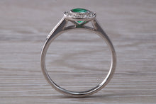 Load image into Gallery viewer, Emerald and Diamond Halo set White Gold Ring
