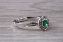 Load image into Gallery viewer, Emerald and Diamond Halo set White Gold Ring